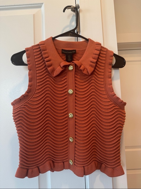 House of Harlow 1960 Tops - House of Harlow 1960 Rust Knit Sleeveless Cardigan with Ruffle Trim
